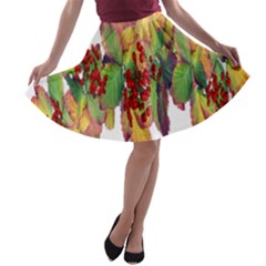 Leaves Autumn Berries Garden A-line Skater Skirt by Simbadda