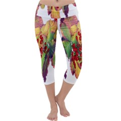 Leaves Autumn Berries Garden Capri Yoga Leggings by Simbadda