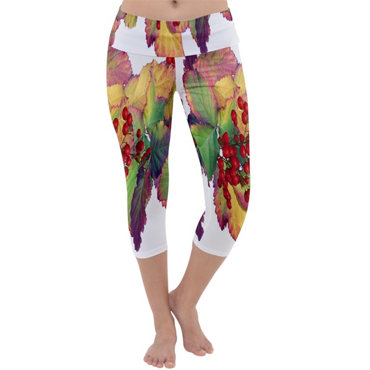 Leaves Autumn Berries Garden Capri Yoga Leggings