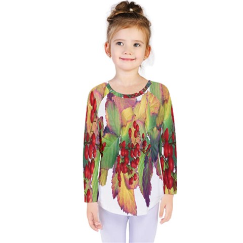 Leaves Autumn Berries Garden Kids  Long Sleeve Tee by Simbadda