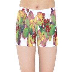 Leaves Autumn Berries Garden Kids  Sports Shorts by Simbadda