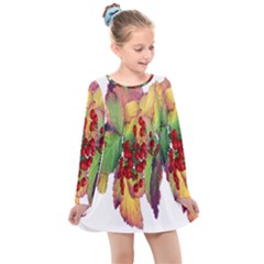 Leaves Autumn Berries Garden Kids  Long Sleeve Dress by Simbadda