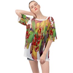 Leaves Autumn Berries Garden Oversized Chiffon Top by Simbadda