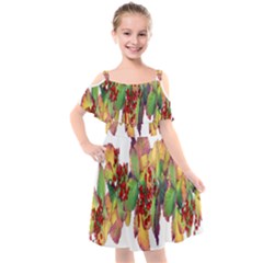 Leaves Autumn Berries Garden Kids  Cut Out Shoulders Chiffon Dress by Simbadda