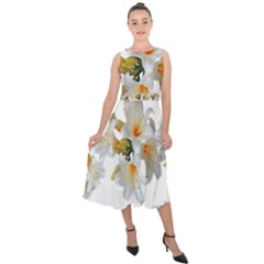 Lilies White Belladonna Midi Tie-back Chiffon Dress by Simbadda