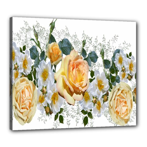 Flowers Roses White Yellow Canvas 24  X 20  (stretched) by Simbadda