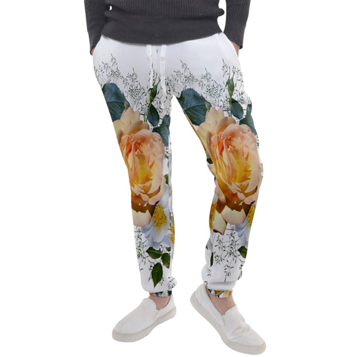 Flowers Roses White Yellow Men s Jogger Sweatpants