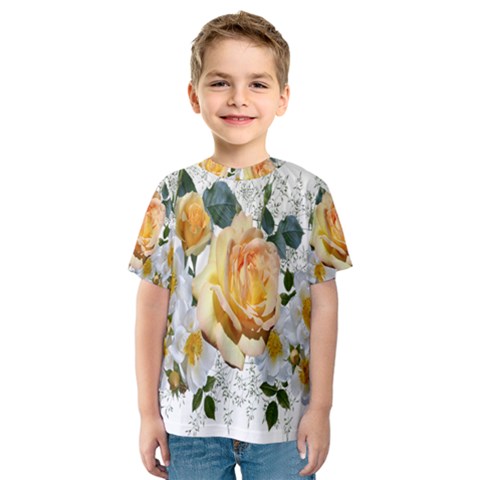 Flowers Roses White Yellow Kids  Sport Mesh Tee by Simbadda