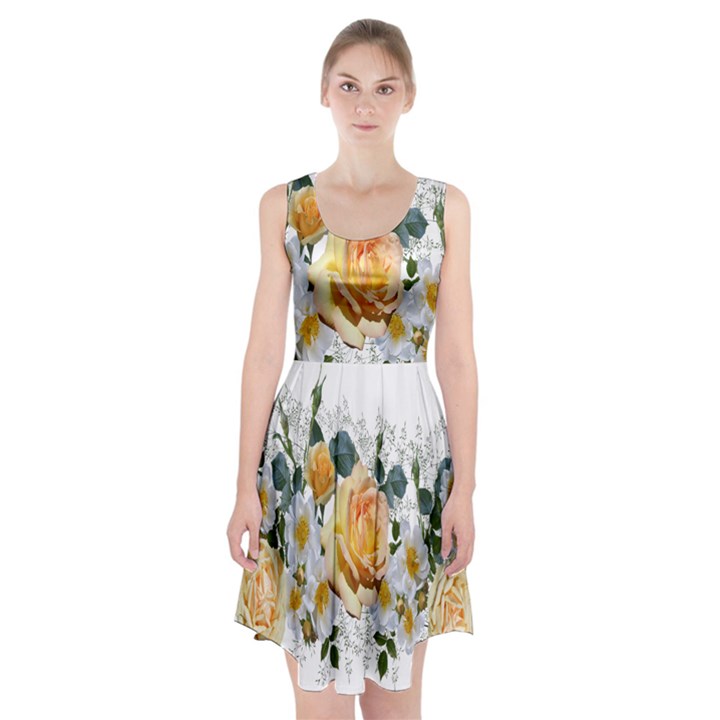 Flowers Roses White Yellow Racerback Midi Dress