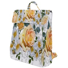 Flowers Roses White Yellow Flap Top Backpack by Simbadda