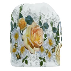 Flowers Roses White Yellow Drawstring Pouch (xxxl) by Simbadda