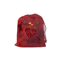 Wonderful Hearts And Rose Drawstring Pouch (medium) by FantasyWorld7