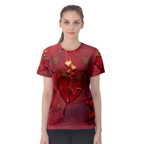 Wonderful Hearts And Rose Women s Sport Mesh Tee by FantasyWorld7