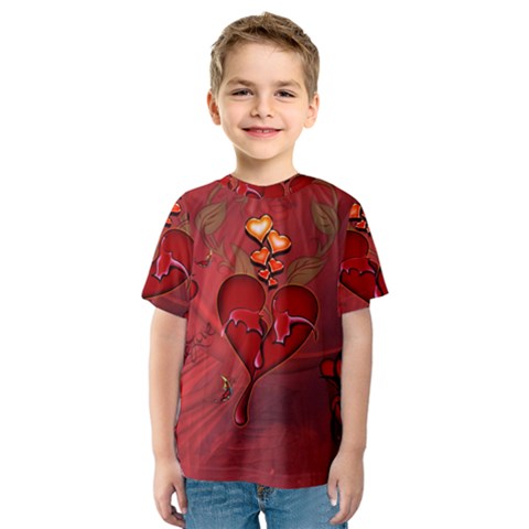 Wonderful Hearts And Rose Kids  Sport Mesh Tee by FantasyWorld7