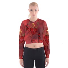 Wonderful Hearts And Rose Cropped Sweatshirt by FantasyWorld7