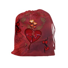 Wonderful Hearts And Rose Drawstring Pouch (xl) by FantasyWorld7