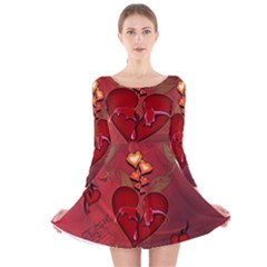 Wonderful Hearts And Rose Long Sleeve Velvet Skater Dress by FantasyWorld7