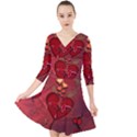 Wonderful Hearts And Rose Quarter Sleeve Front Wrap Dress View1