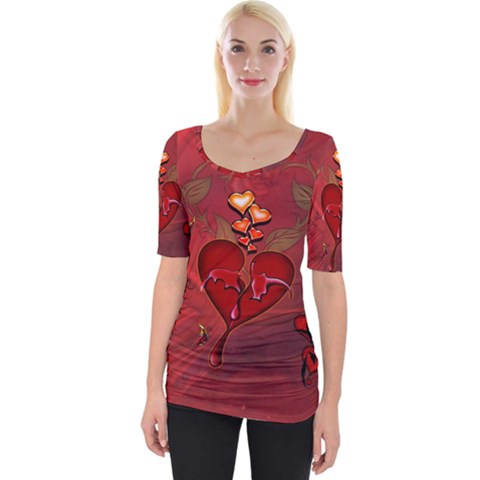 Wonderful Hearts And Rose Wide Neckline Tee by FantasyWorld7