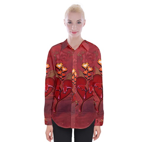 Wonderful Hearts And Rose Womens Long Sleeve Shirt by FantasyWorld7