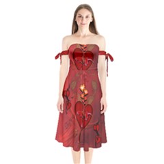 Wonderful Hearts And Rose Shoulder Tie Bardot Midi Dress by FantasyWorld7