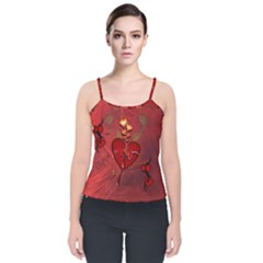 Wonderful Hearts And Rose Velvet Spaghetti Strap Top by FantasyWorld7