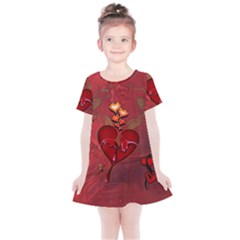 Wonderful Hearts And Rose Kids  Simple Cotton Dress by FantasyWorld7