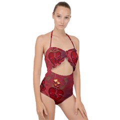 Wonderful Hearts And Rose Scallop Top Cut Out Swimsuit by FantasyWorld7