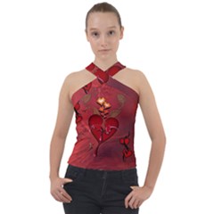 Wonderful Hearts And Rose Cross Neck Velour Top by FantasyWorld7