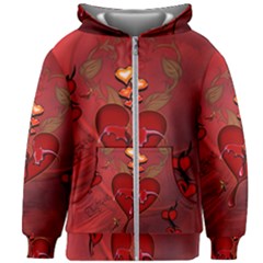 Wonderful Hearts And Rose Kids  Zipper Hoodie Without Drawstring by FantasyWorld7