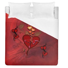 Wonderful Hearts And Rose Duvet Cover (queen Size) by FantasyWorld7