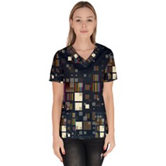 Blocks Pattern Rainbow, Backgrounds Textures Women s V-neck Scrub Top by Simbadda