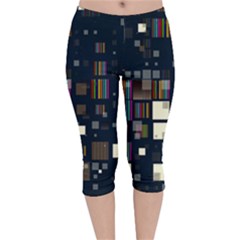 Blocks Pattern Rainbow, Backgrounds Textures Velvet Capri Leggings 