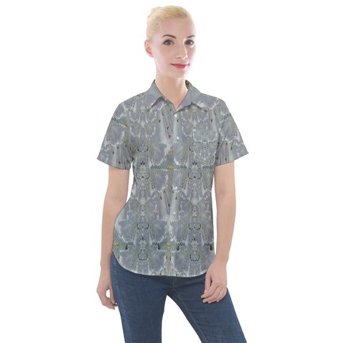 Silky Flowers From The Bohemian Paradise  In Time Women s Short Sleeve Pocket Shirt by pepitasart