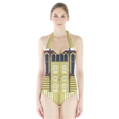 Graphic Door Entry Exterior House Halter Swimsuit by Simbadda