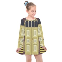 Graphic Door Entry Exterior House Kids  Long Sleeve Dress by Simbadda