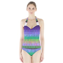 Abstract Texture Triangle Geometric Halter Swimsuit by Simbadda