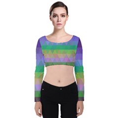 Abstract Texture Triangle Geometric Velvet Long Sleeve Crop Top by Simbadda