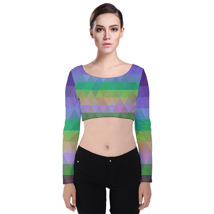 Abstract Texture Triangle Geometric Velvet Long Sleeve Crop Top