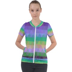 Abstract Texture Triangle Geometric Short Sleeve Zip Up Jacket by Simbadda