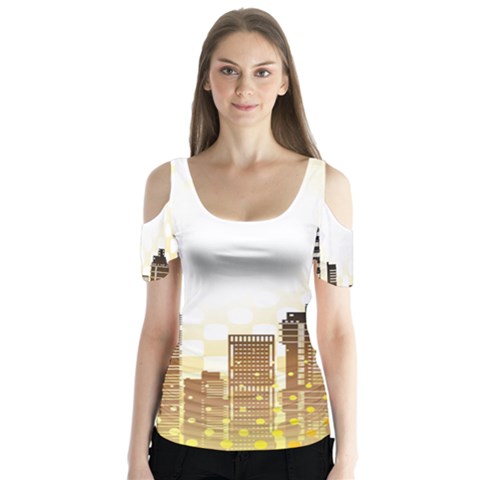 Life Urban City Scene Building Butterfly Sleeve Cutout Tee  by Simbadda