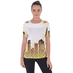 Life Urban City Scene Building Shoulder Cut Out Short Sleeve Top by Simbadda