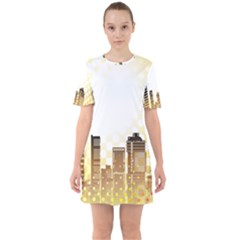 Life Urban City Scene Building Sixties Short Sleeve Mini Dress by Simbadda