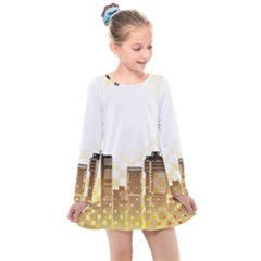 Life Urban City Scene Building Kids  Long Sleeve Dress by Simbadda