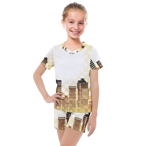 Life Urban City Scene Building Kids  Mesh Tee And Shorts Set by Simbadda