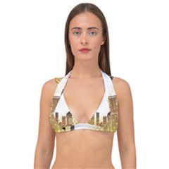 Life Urban City Scene Building Double Strap Halter Bikini Top by Simbadda