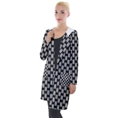 Fabric Black And White Material Hooded Pocket Cardigan by Simbadda