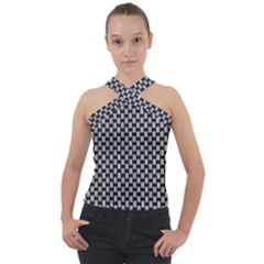 Fabric Black And White Material Cross Neck Velour Top by Simbadda