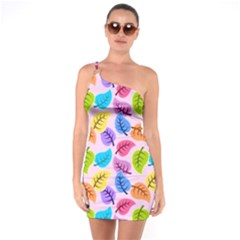 Background Abstract Leaves Color One Soulder Bodycon Dress by Simbadda