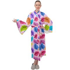 Background Abstract Leaves Color Maxi Tie Front Velour Kimono by Simbadda